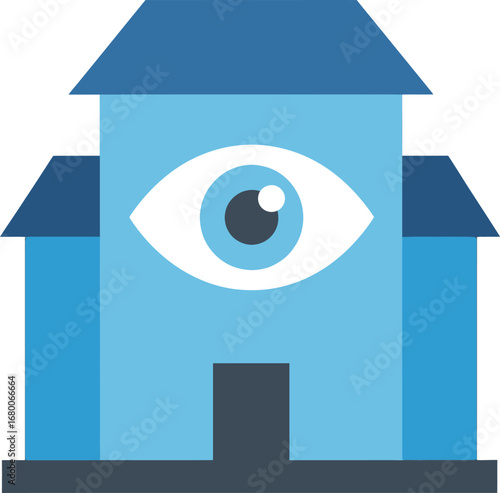 Security Building with Vigilant Eye Icon
