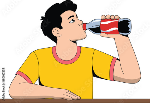 Young man drinking soda from a bottle