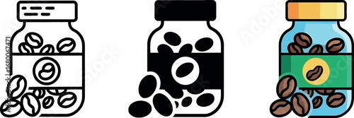 Collection of stylized jars filled with coffee beans, offering a fresh and vibrant appeal