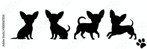 Silhouette Icon Set of Small Dogs – Chihuahua Dog Vector in 2x2 Grid