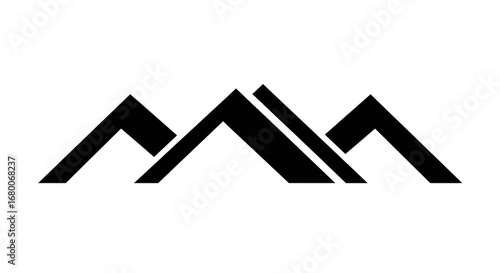 Minimalist Mountain Range Icon: Black Geometric Peaks on White Background