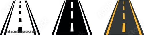 Perspective view of three distinct road markings leading into the distance