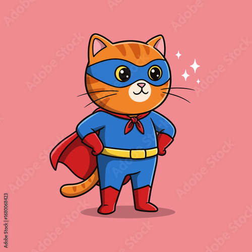 Cute Superhero Cat Cartoon – Masked Kitty in Cape Vector Illustration