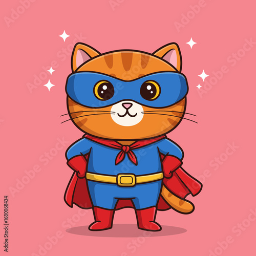 Cute Superhero Cat Cartoon – Masked Kitty in Cape Vector Illustration