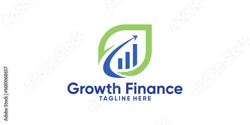 logo financial and growth leaves design with leaf grow up and arrow design modern creative.