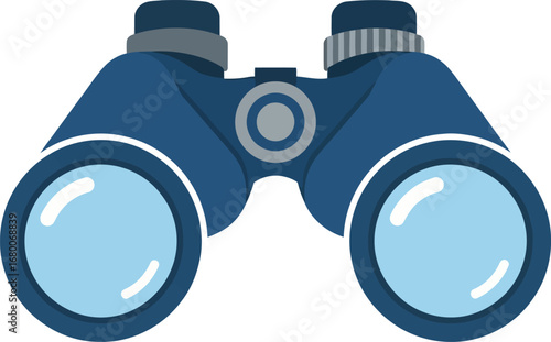 Blue Binoculars Illustration with Gray Accents and Clear Lenses
