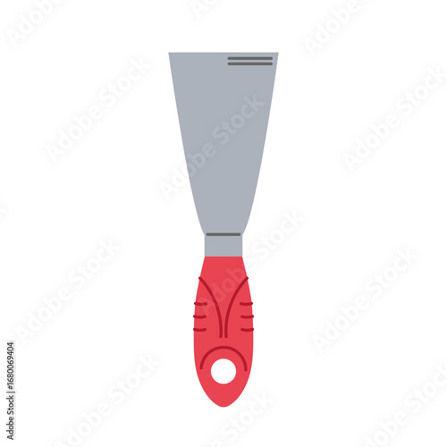 Metal spatula with red handle designed for cooking and baking tasks in kitchen settings