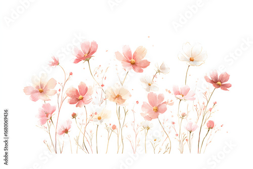 핑크빛 수채화 코스모스 꽃 배경