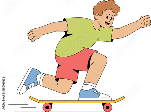 Boy skateboarding with motion lines