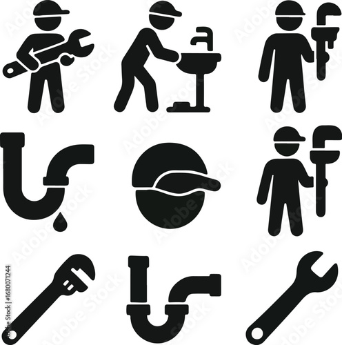 Plumbing service icons offer solutions for repairs, installation, and maintenance issues at residential homes