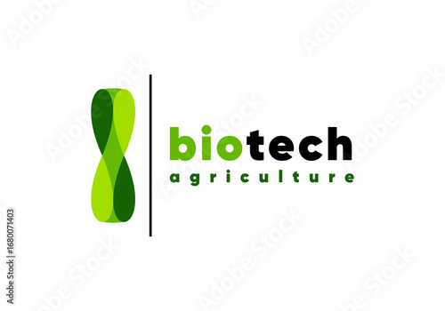 Agricultural biotechnology vector logo template. Curved green leaf vector logo design. Biotechnology logo suitable for Research and Development in Industry, Food, plants, animals, and developing micro
