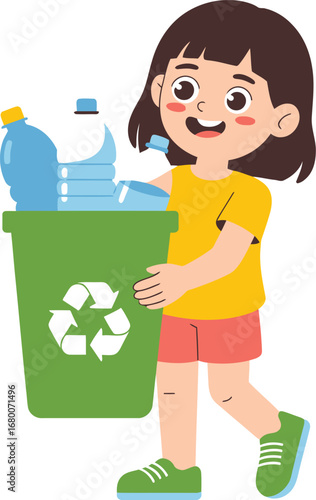 Girl Recycling Plastic Bottles