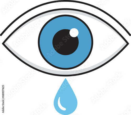 Cartoon Eye with Tear, Expressing Sadness or Emotion.