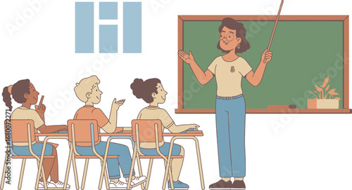 Teacher instructing students in a classroom