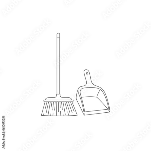Line Art Illustration of Broom and Dustpan