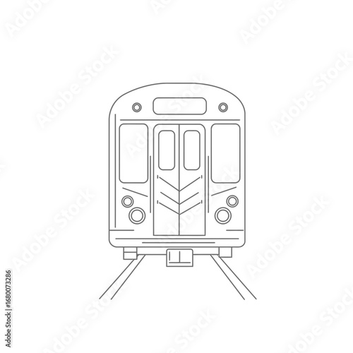 Line Art Illustration of Subway Train Front View