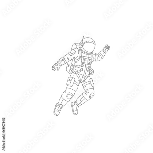 Line Drawing of an Astronaut Floating in Space