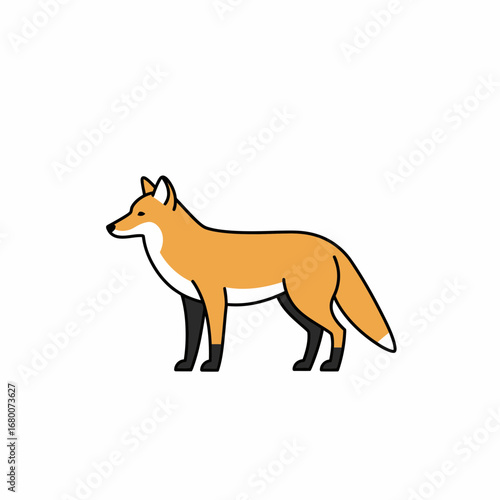 Orange Fox Illustration with Black Accents on White Background