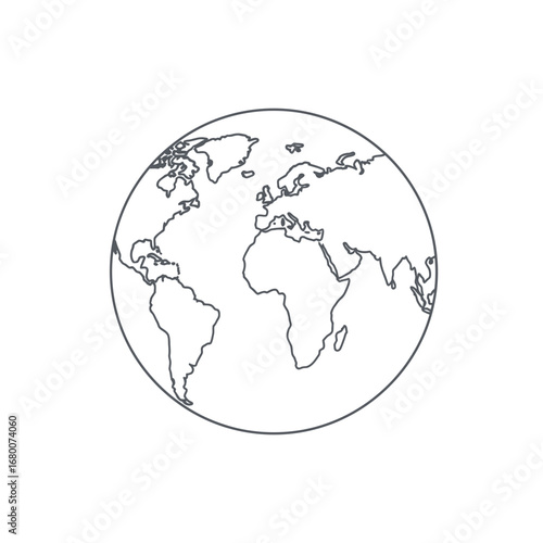 Simple Line Art World Map Illustration