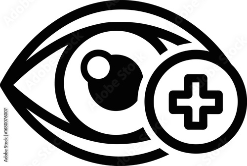 Eye Health Icon with Medical Cross Symbol