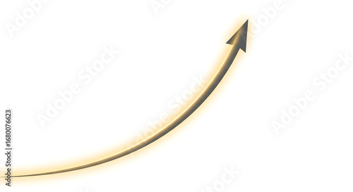 Golden arrow curving upward on a white background indicating growth and positive direction with light glow