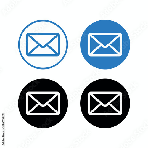Email envelope icon set for contact us page and newsletter subscription in blue and black color design 100