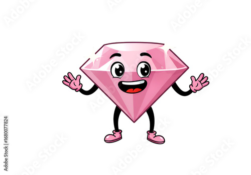 Charming Pink Diamond Cartoon: Pixel Art Gem on white background