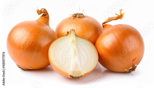 Wallpaper Mural High-resolution image of fresh whole and sliced onions showcasing their natural texture and vibrant color on a white background. Torontodigital.ca