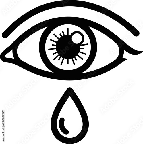 Stylized Black and White Eye with Single Tear Drop