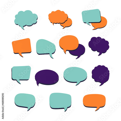 Colorful speech bubbles float on a white background, conveying a cheerful and communicative mood.