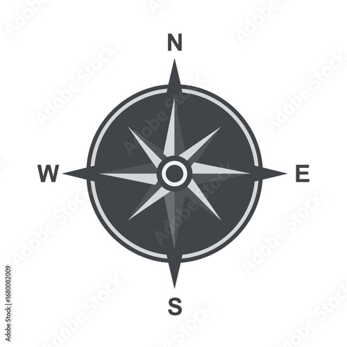 A simple, stylized compass rose illustration, showing cardinal directions on a white background.
