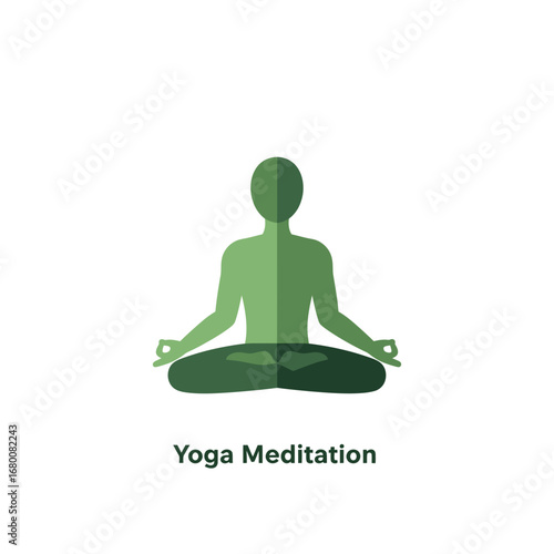 A green silhouette of a person in lotus position meditating, practicing yoga.