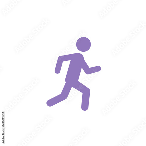 A simple purple silhouette of a person running, depicted on a white background.