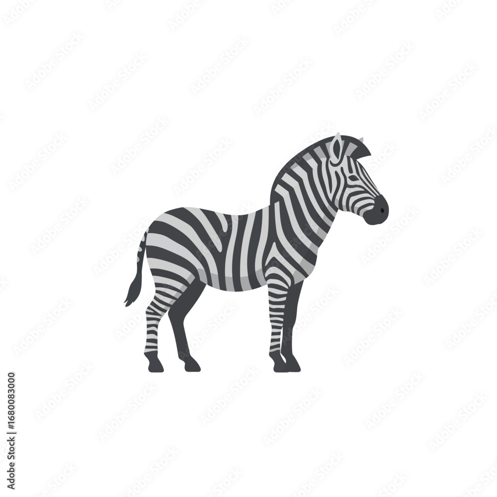 Obraz premium Illustration of a zebra standing in profile, showcasing its distinctive black and white striped pattern.