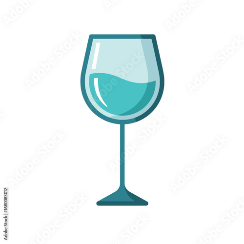 A stylized vector illustration of a wine glass filled with a light blue liquid.