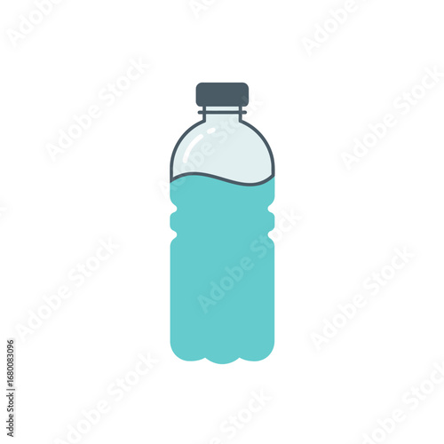 A simple, illustrated bottle of water, partially filled, against a white background.