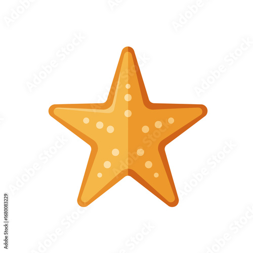 Illustration of a starfish with orange color and white spots on a white background.