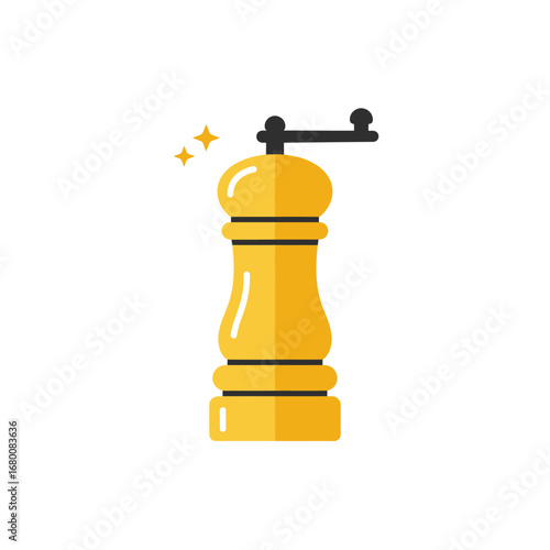 A stylized illustration of a yellow pepper mill with stars, isolated on white.