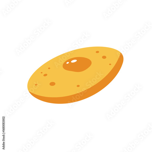 A cartoon illustration of a fried egg with a golden-yellow yolk and bread.