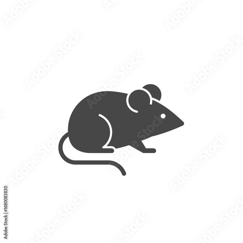 A simple, grey silhouette of a house mouse, sitting.