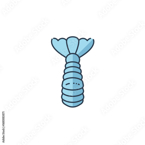 A stylized, light blue mantis shrimp tail with a dark blue outline.