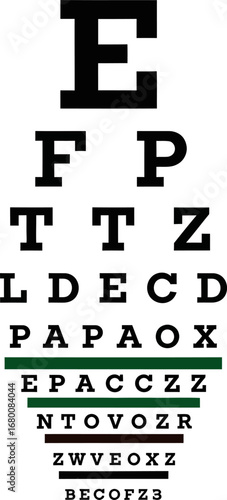 Eye Chart for Vision Testing with Letters and Lines