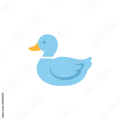 A light-blue cartoon duck, simple and stylized, profile view, with a yellow beak and light-orange feet.