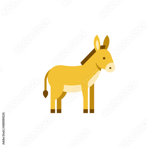 Illustration of a tan donkey standing, depicted in a simple, flat, cartoon style against a white background.