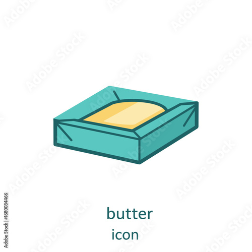 A teal-colored icon depicting a square container of butter.