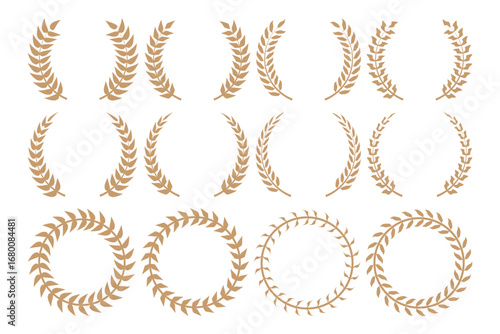 Laurel Wreath Vector Set – Black, Gold, Silver and Bronze Victory, Award and Champion Emblems Illustration.