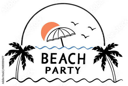Beach Party Vibes Celebrate Summer with a Fun-Filled Beach Bash Featuring Tropical Palm Trees, a Setting Sun, and Refreshing Ocean Waves for an Unforgettable Celebration