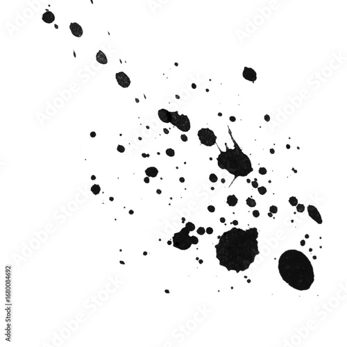 Ink drops and splashes. black Blotter spots, liquid paint drip drop splash and ink splatter on transparent. Artistic dirty grunge abstract spot. monochrome drip splash, splat messy inkblot