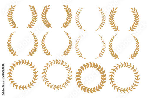 Laurel Wreath Vector Set – Black, Gold, Silver and Bronze Victory, Award and Champion Emblems Illustration.