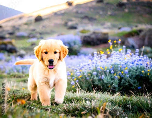 Golden Retriever puppy in a meadow
